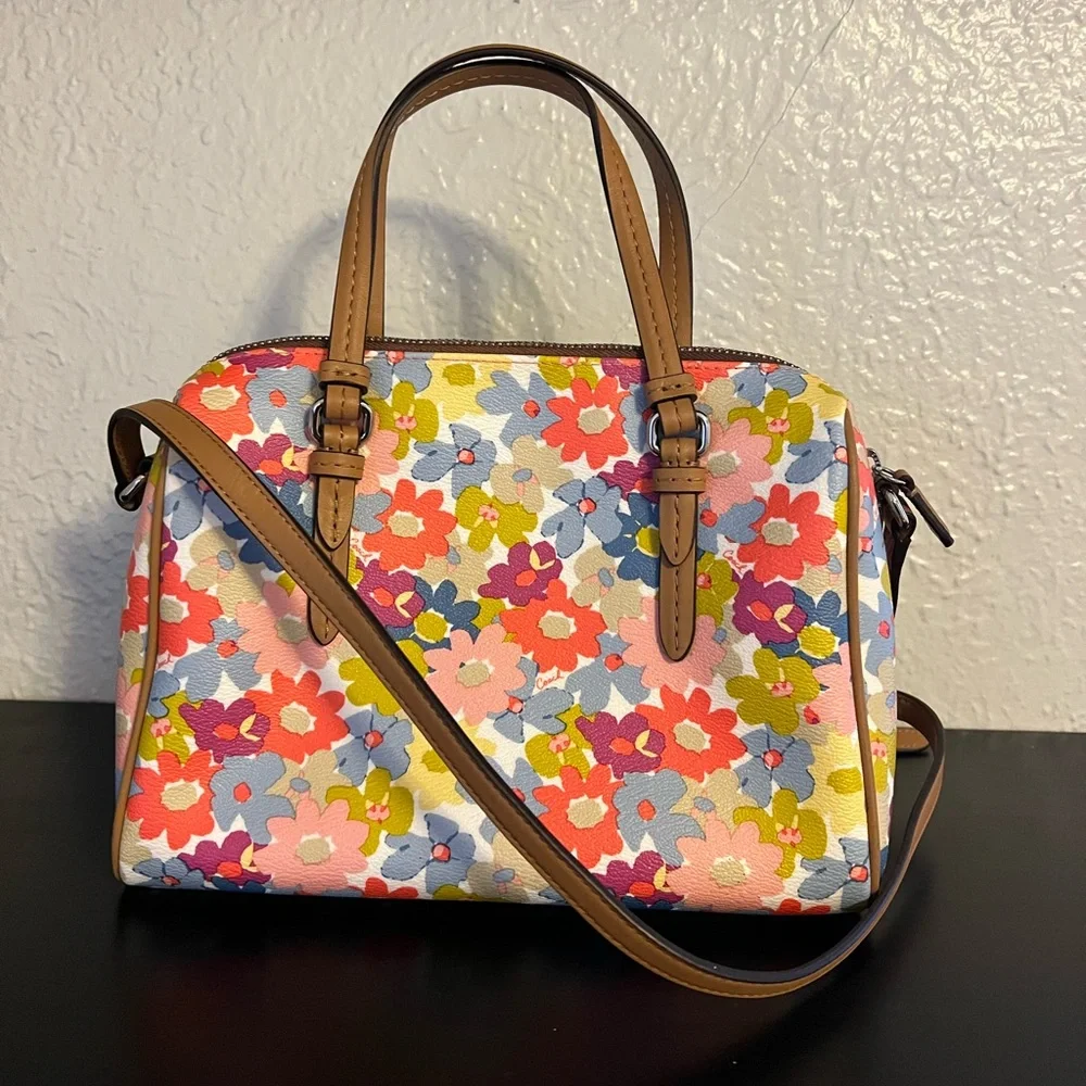 Coach Floral Satchel - Pink, Yellow, Blue, Red - Picture 5 of 8